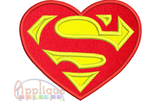 superman heart applique design for valentine's day