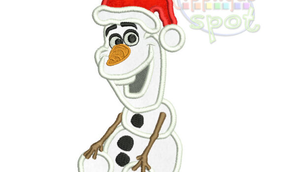 olaf with christmas hat applique design for embroidery machine